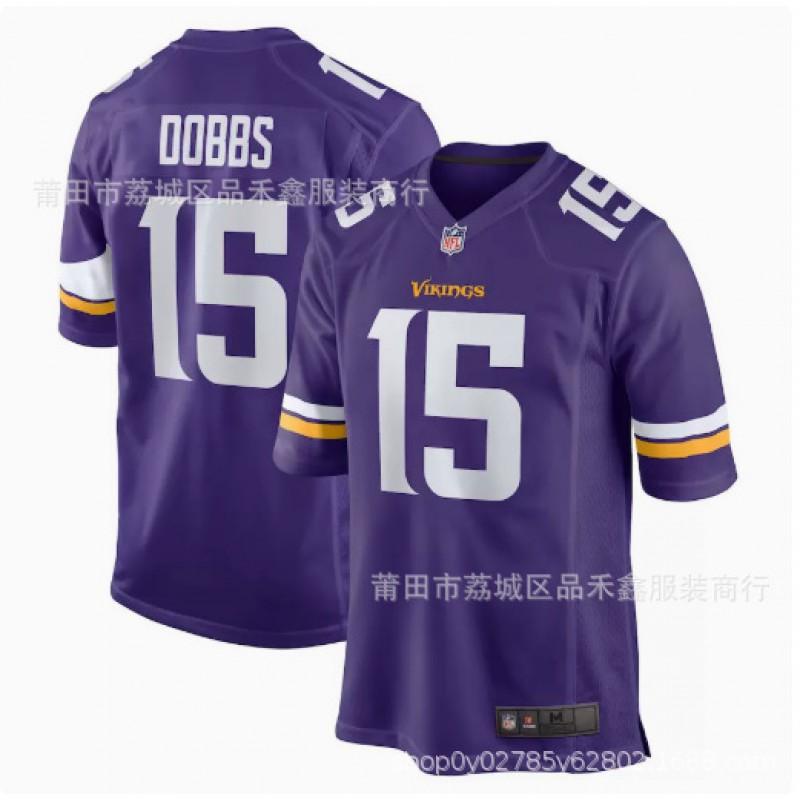 Maglia da Football NFL Minnesota Vikings da Uomo Joshua Dobbs 15 Cotone Abbigliamento per tifosi sportivi Abbigliamento casual per il Giorno della Partita