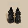 2025 Autumn New Thick High-heeled Loafers Women's Black Platform-soled Lace-up British Style College Jk Retro Small Leather Shoes