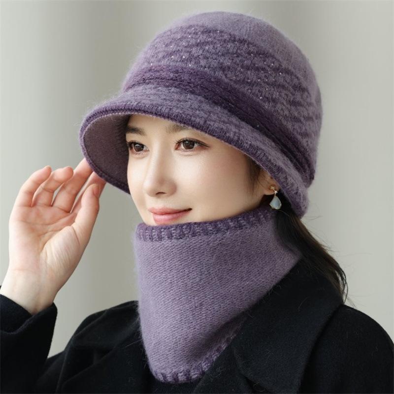 Autumn and winter new knitted bucket hat women's warm ear protection wool hat versatile face small cold hat retro fashion hat
