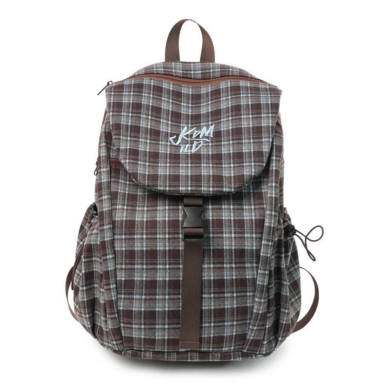 Vintage Plaid Backpack College Style Junior High School Student Schoolbag