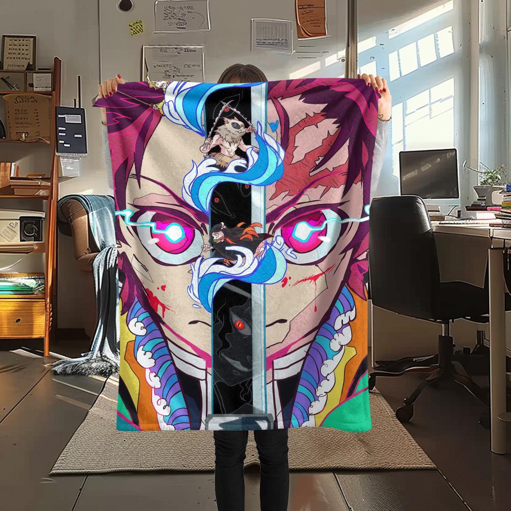 1PC Demon Slayer Kimetsu No Yaiba Patterned Flannel Blanket Suitable For All Seasons For Home Decor Warmth And Comfort Gifts Holiday Present