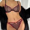 Conjunto de lencería francesa sexy con bordado de flores y encaje, sujetador ultrafino y transpirable para mujer, tanga de tentación hueca, ropa interior íntima