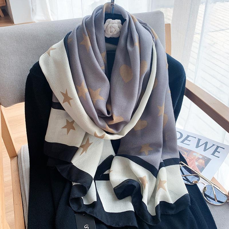 Cotton and Linen Scarf for Women In Autumn and Winter New Versatile Warm and Fashionable Letter Scarf Decorative Shawl