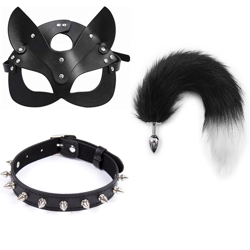 3pcs 40CM Fox Tail Anal Plug Collar Sexy Cat Mask Exotic Sex Products For Adults Games Bondage BDSM Sex Toys For Women