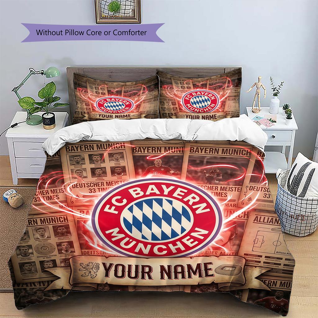 Custom Name FC Bayern München Pattern Bedding Quilt Set Home Decoration Gift (1 * duvet cover + 2 * pillowcase without core)