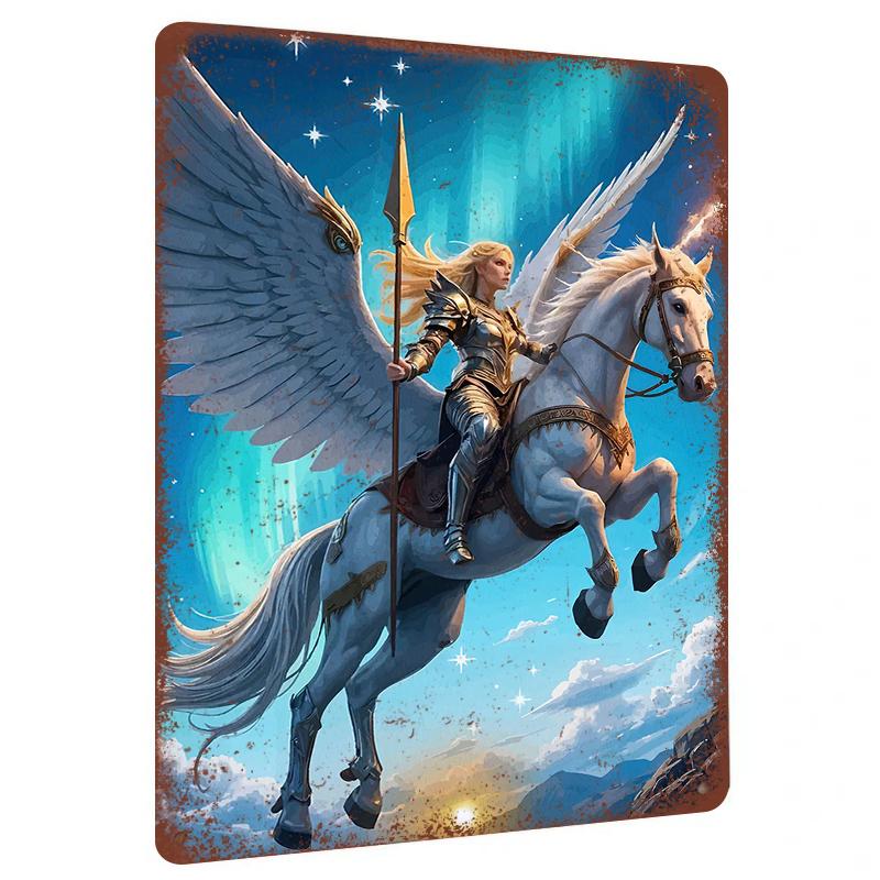

Angel Warrior on Pegasus Metal Wall Art Nordic Style Home Decor Living Room Decorative Hanging 20x30cm（7.8x11.8inch）