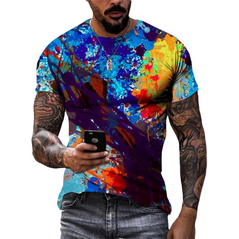 Colorful Graffiti Graphics T Shirts Summer Fashion Short Sleeve 3D Ink Splash Printed T-shirts
