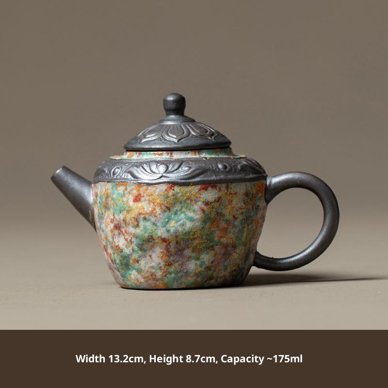 Old Rock Clay Teapot Gold Thread Color Rock Handmade Coarse Pottery Tea Set for Home Use Tea Infuser Tea Kettle
