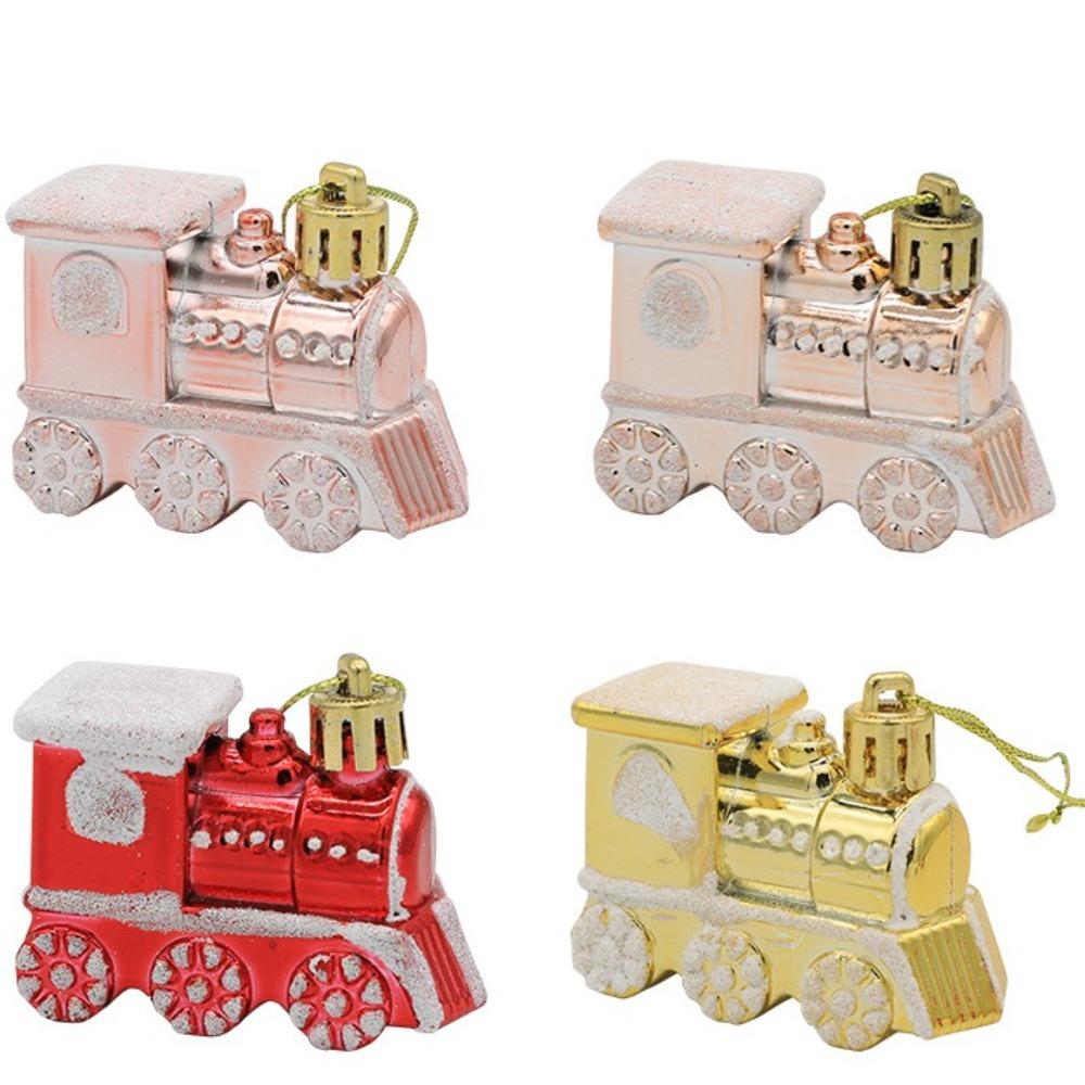 4PCS/Box Small Car Train Christmas Gifts Boxes Pendant DIY Crafts Painted Christmas Decorations