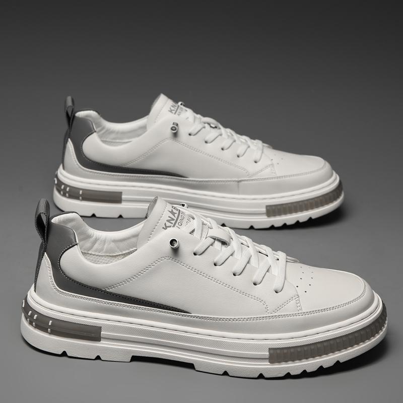 Newest Men'S Shoes Fashion Leather Sneakers Men Casual Lace Up Comfortable Outdoor White Shoes Platform Rubber Brand Loafers Male