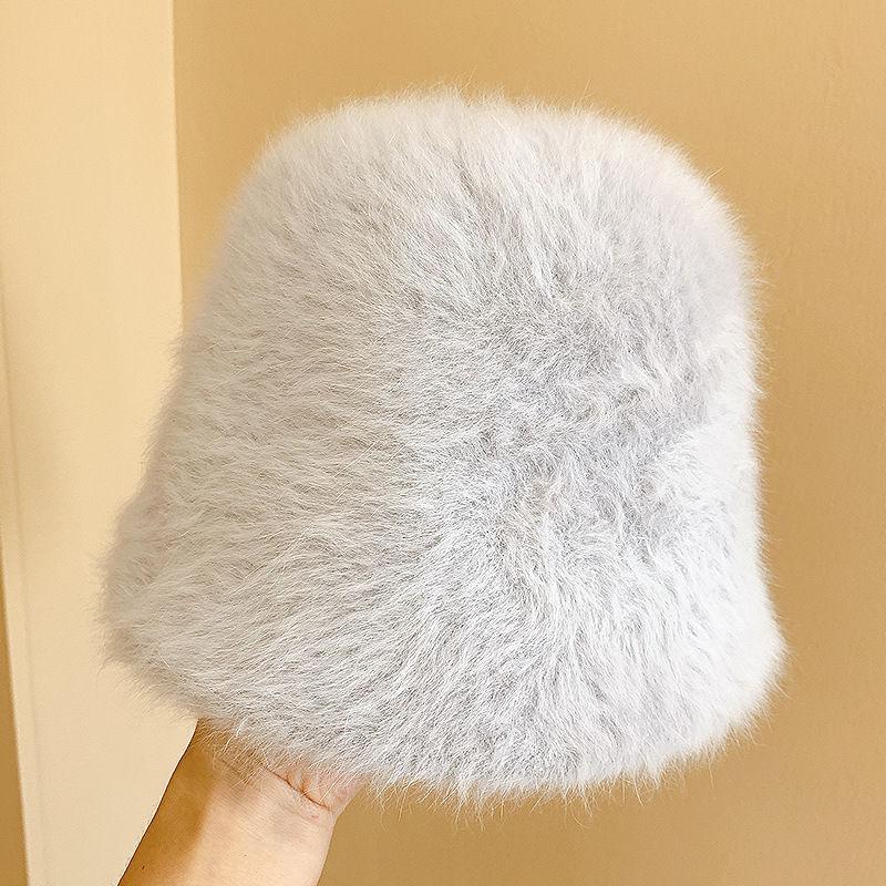 Зимняя женская модная однотонная шапка с кроличьим мехом, шляпа-ведро, рыбацкая шляпа, уличная теплая шапка-тазик, женская панама, шляпа-ведро