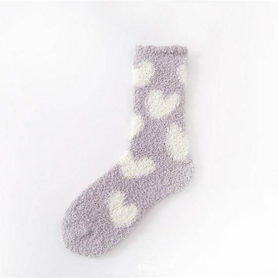 Warm Coral Fleece Women's Socks - Autumn & Winter Love Heart Non-Shedding Floor Socks for Home & Postpartum Comfort.