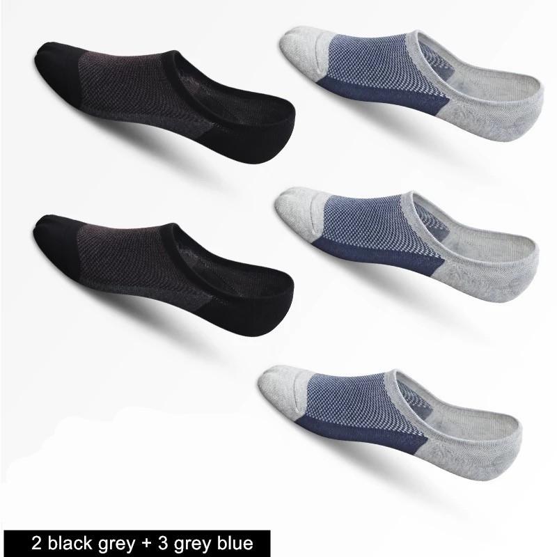 5 Pairs No Show Men Boat Socks Summer Non-Slip Silicone Invisible Cotton Socks Breathable Male Ankle Socks Slippers
