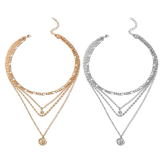 Women Necklace Multi-layered Coin Pendant Thick Hollow Chain Adjustable Length Electroplated Hip Hop Club Party Punk Neck Jewelry