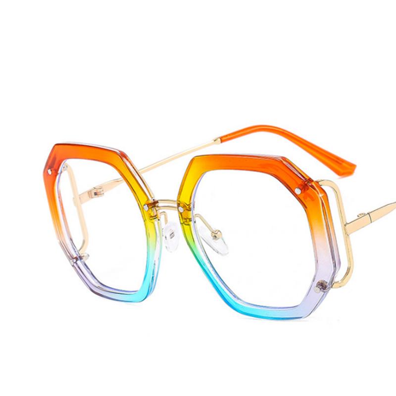 Retra Hollow Out Frame Clear Lens Glasses Polygonal Myopia Nerd Spectacles Degree 0 to -6.0 Lightweight Stylish