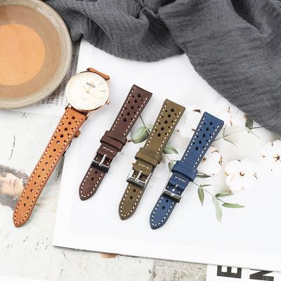 Vintage Leather Breathable Porous Watch Band 18mm 19mm 20mm 21mm 22mm Cowhide Watch Strap Replacement Rally Racing Bracelet