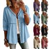 Damen Button-Down Leinenhemden 3/4 Ärmel V-Ausschnitt Lochstickerei Blusen Lässige Baumwolle Hohlstrick Boho Tops