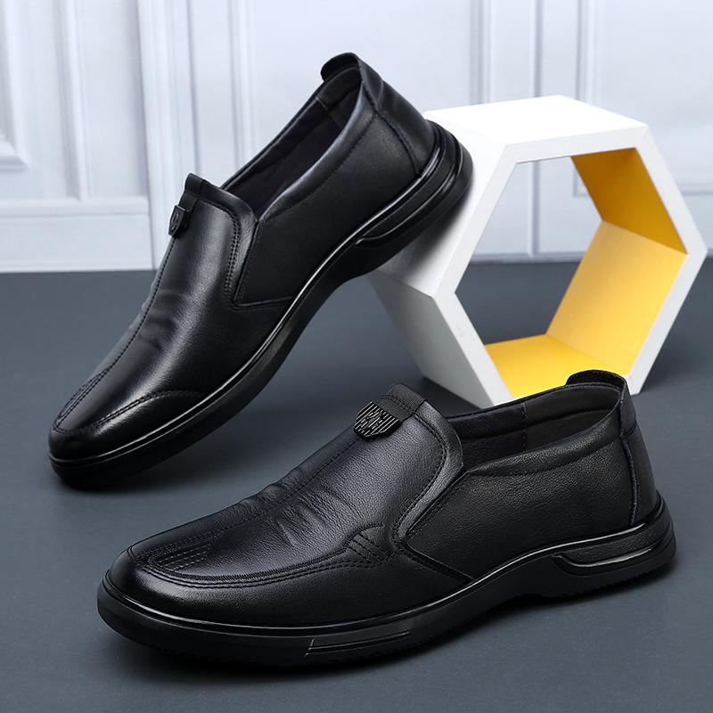 Soft Genuine Leather Shoes Mens Loafers Flat Brand Casual Father Shoes Comfortable Men Party Shoes Pure Black