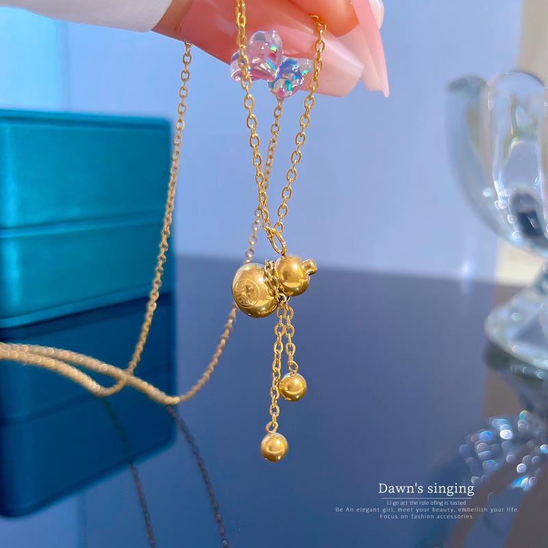 Gourd Temperament Furnace Real Gold Necklace Women'S Lucky Collarbone Chain With Jewelry