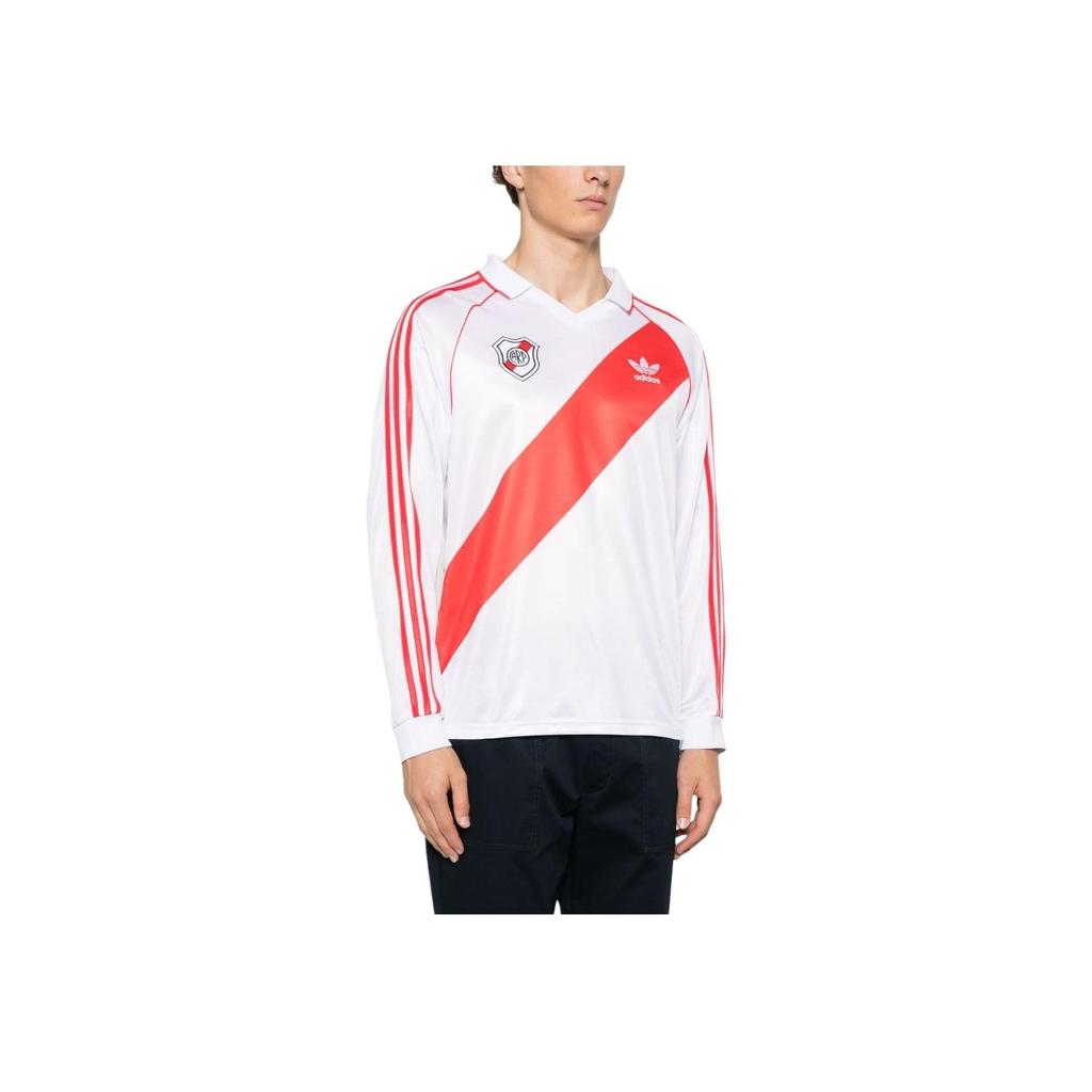 Adidas Originals Striped Logo Embroidered Print Pattern Pullover Raglan Long Sleeve T-Shirt Men Tops White IV7546