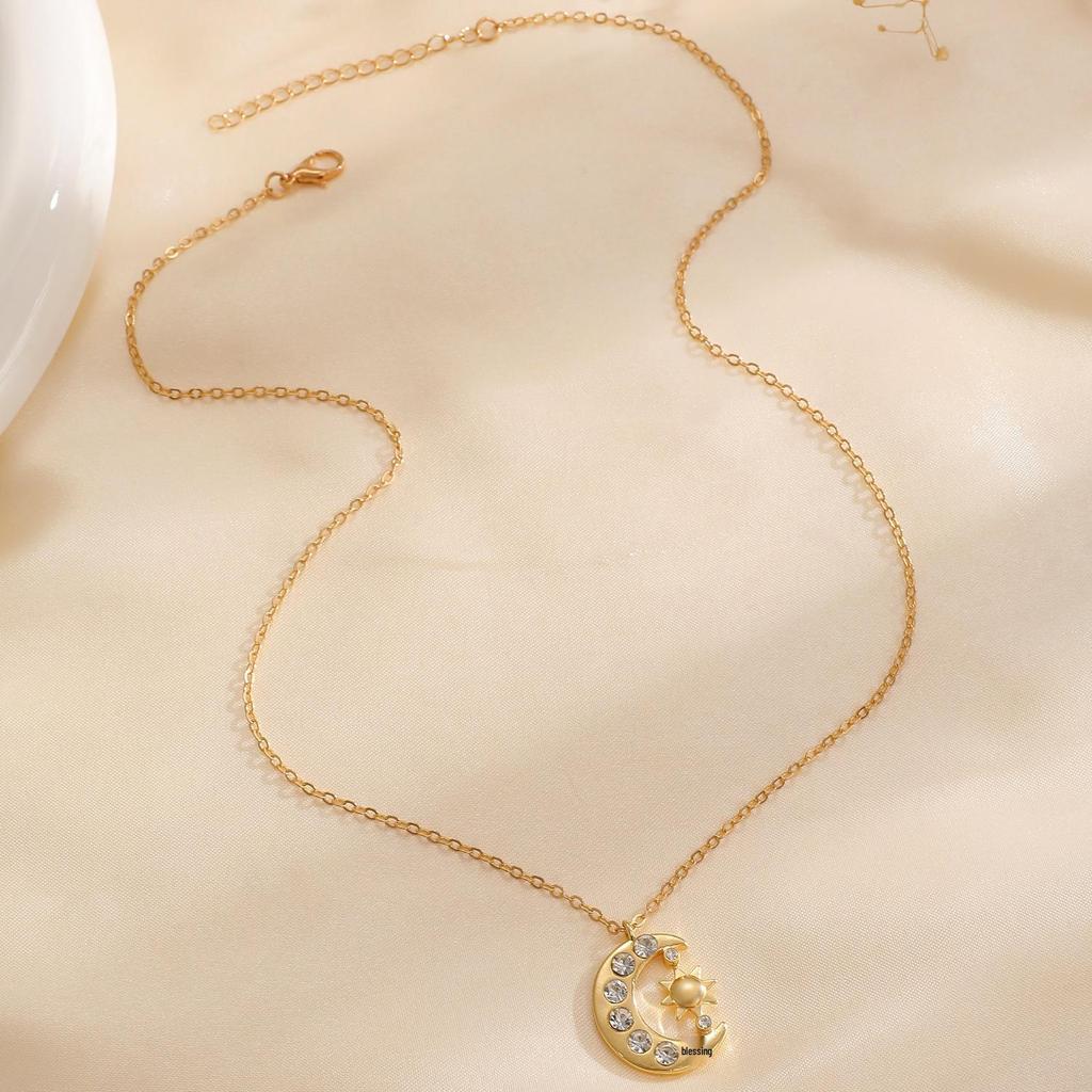Elegantes Mond- und Sonnenanhänger-Schlüsselbein-Kette für Damen - Hochwertiger europäischer und amerikanischer Stil Schmuck