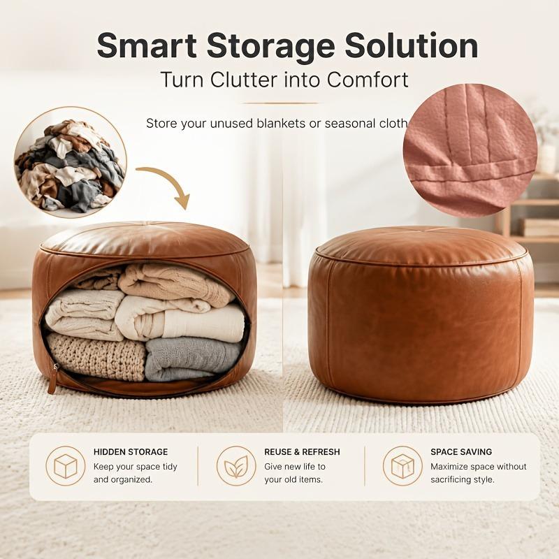 Non Slip Round Lazy Sofa Cover Fillable Large Capacity Storage Bag Pouf Seat For Home Living Room Decoration