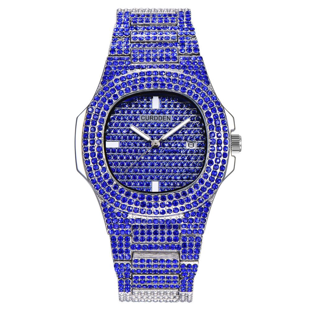 Huaqiangbei Men's Rhinestone Hip Hop Quartz Watch: Star Calendar, Light Luxury Style
