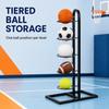 Foldable Metal Ball Storage Rack with Hooks for Basketball, Football and Sports Equipment