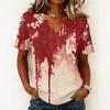 Haut pull décontracté à manches courtes et col en V pour femme, imprimé Halloween, coupe ample, t-shirt léger pour un usage quotidien