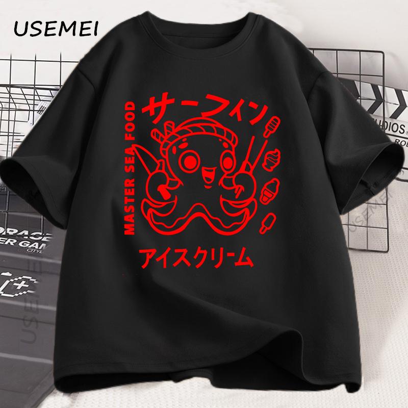 Japanese Octopus Graphic Print T Shirt Funny Y2k Vintage T-shirt for Men Women Cotton Soft Short Sleeve Unisex Casual Tops