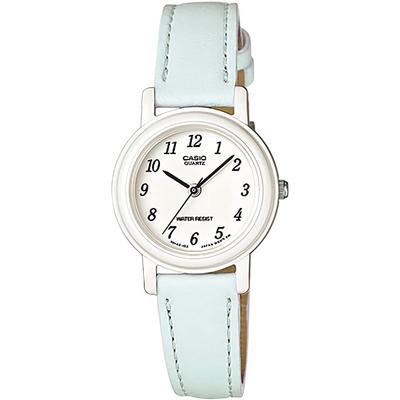 LQ-139L-2B Women's Analog Watch with Pastel Blue and Baby Pink Leather Strap, Round Face, and Leather Strap (Imported)