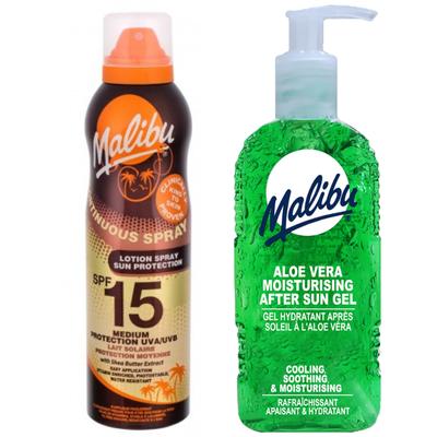 Bálsamo protector Malibu SPF15 175 ml + Gel para después del sol con aloe 200 ml