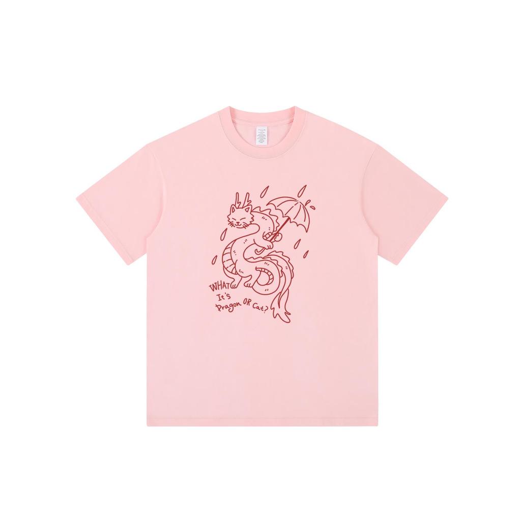 American Dragon Cartoon Print Crew Neck T-Shirt, Unisex Loose Fit Half Sleeve