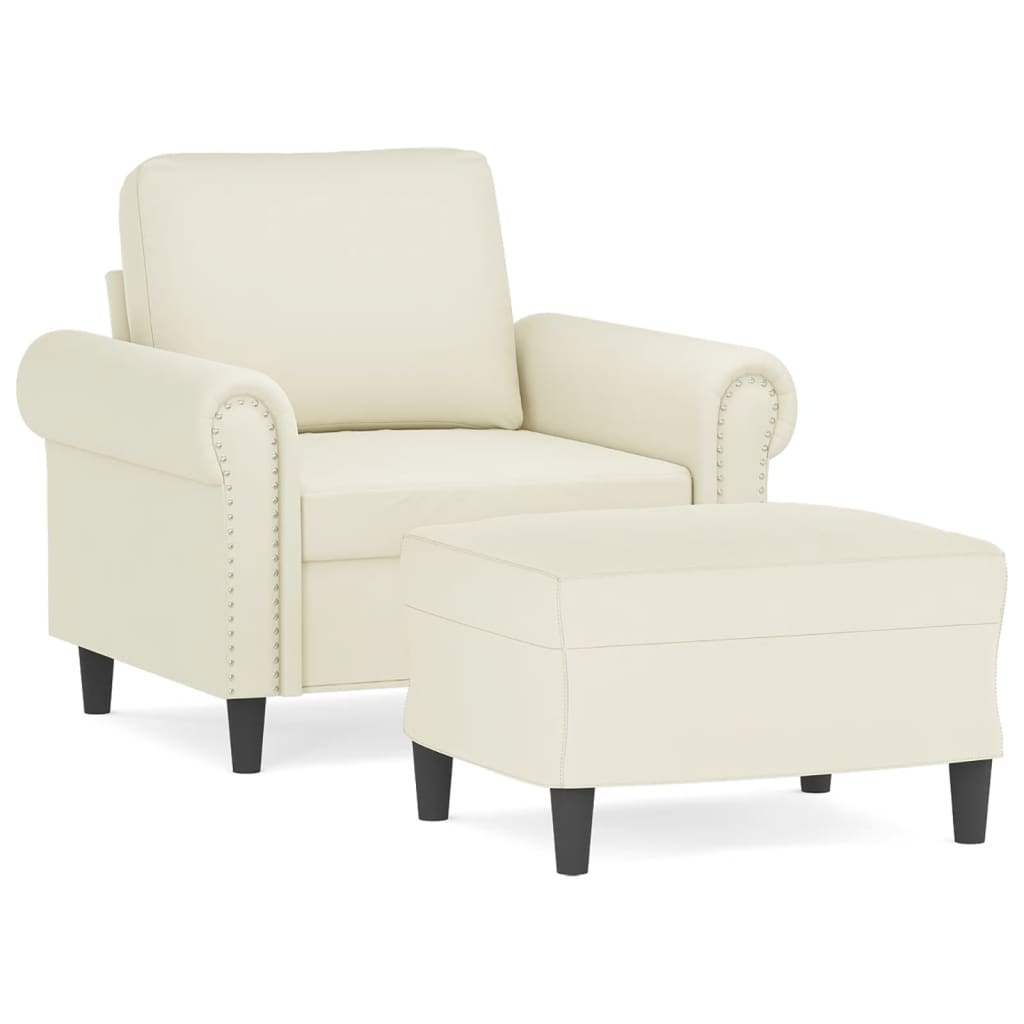 Vidaxl Sessel mit Hocker, Cremefarben, 60 cm, Samtbezogen