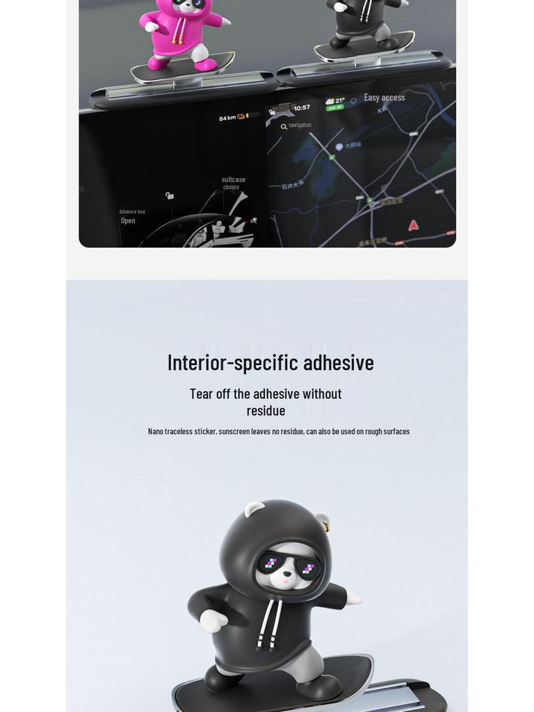 2025 Cross-Border Car Dashboard Bear Skateboard Ornament - Moving Cartoon Little Bear Decor