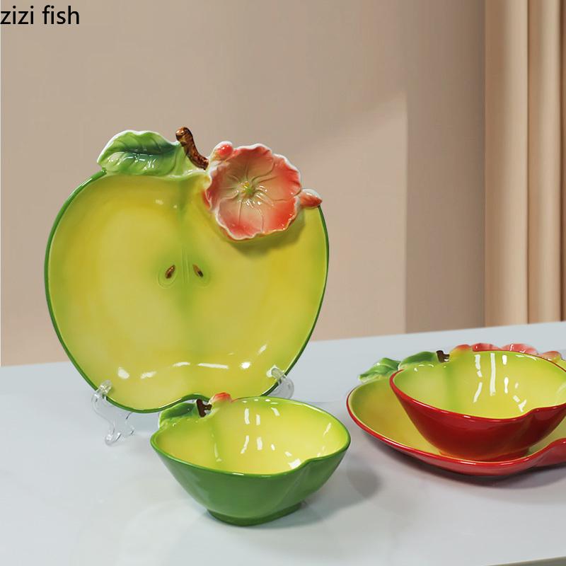 Creative Apple Shaped Plate Ceramic Fruit Plate Dumpling Plates Dessert Bowl Salad Bowl Pasta Dish Sashimi Plates Dim Sum Dish