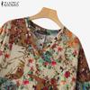 ZANZEA Womens Vintage Short Sleeve Floral Print Casual Long Dress