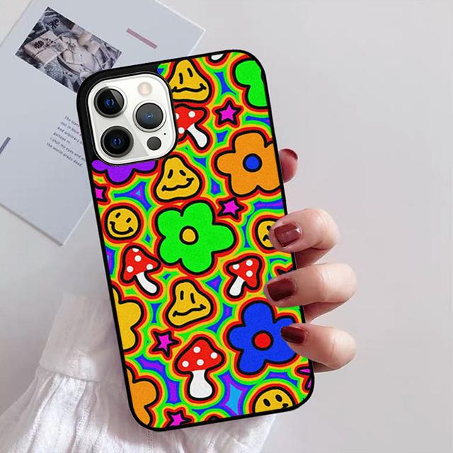 Trippy Happy Face Hippie Indie 90-tal Y2K Mobilskal för iPhone 11 12 13 14 Pro Max mini XR XS SE 2020 6 7 8 Plus Samsung S21 S22