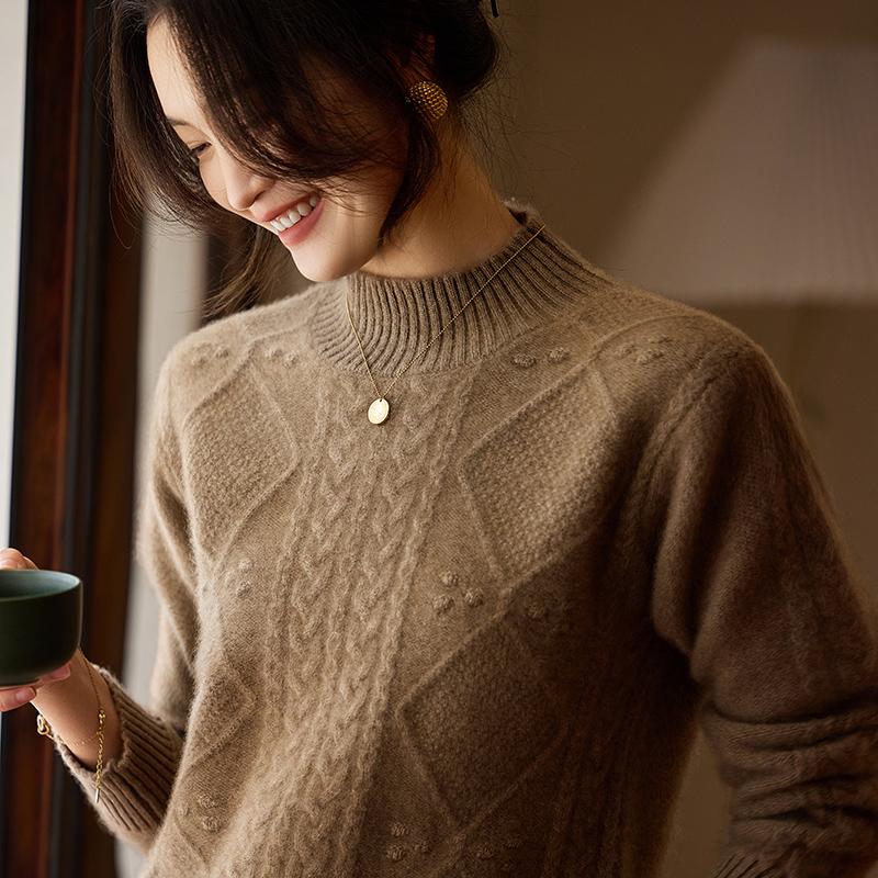 Women's Cashmere Sweater Qinghe Cashmere 30% Cashmere 70% Wool Autumn and Winter Pullover Warm and Fashionable