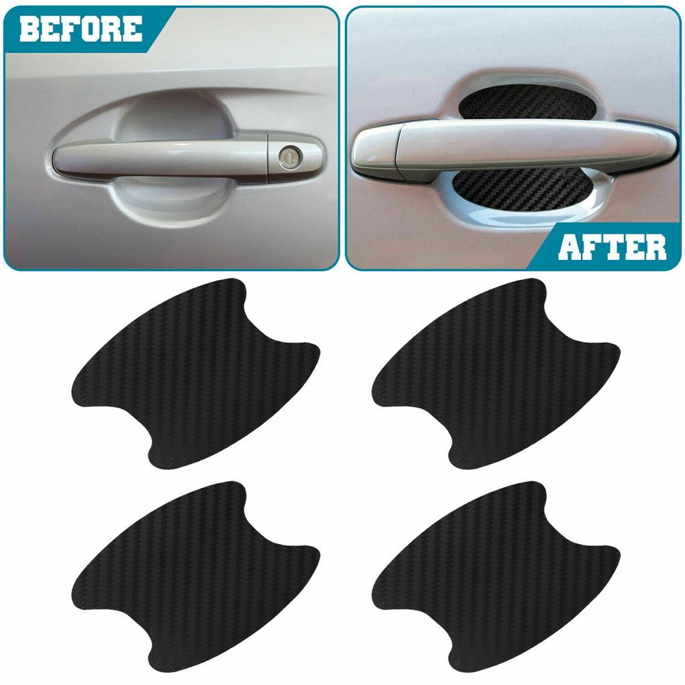 Carbon Fiber Texture Vinyl Car Door Handle Anti-Scratch Protector Film Stickers Accessories Auto Exterior Trim Black