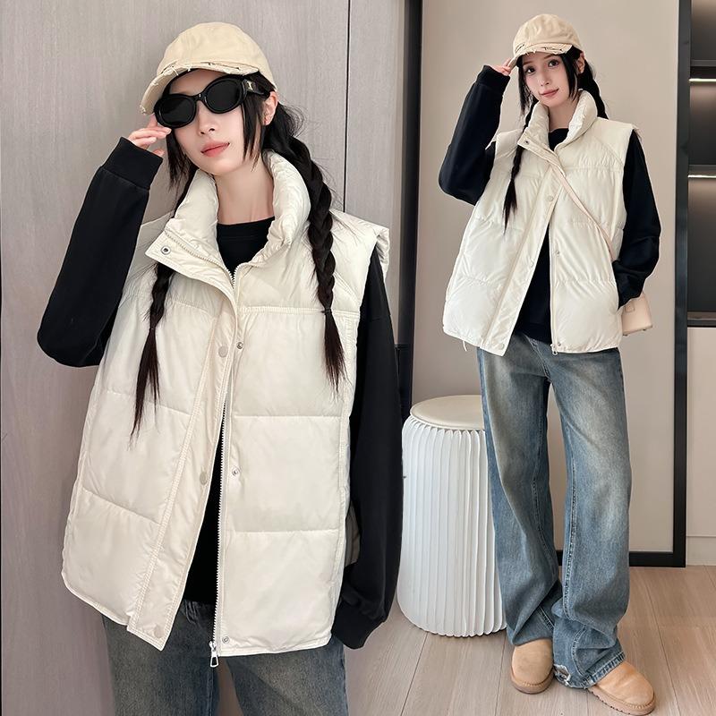 Down cotton vest women's autumn and winter new college loose cotton vest solid color vest jacket