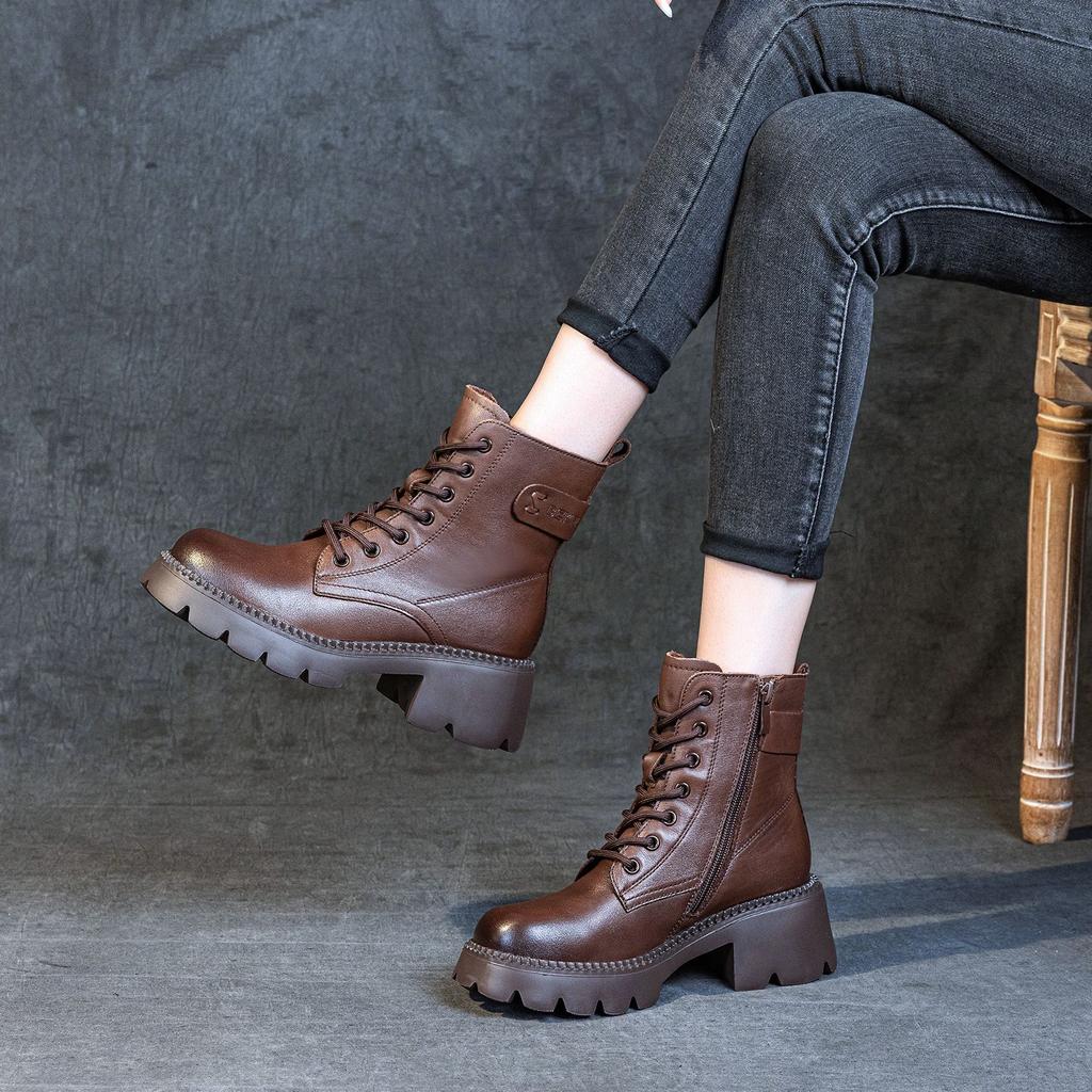 Platform Martin boots women's new popular spring and autumn boots British style single boots high heel small man with skirt short boots