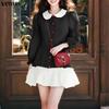 Elegant Women Lapel Neck Long Sleeve Patchwork Ruffled Shirts Dress