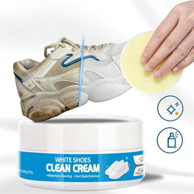 1pc White Shoe Cleaner Long-Lasting Cream With Sponge Nourishing Shoe Cleaning Stain Treater For Rubber Canvas Sole Stain