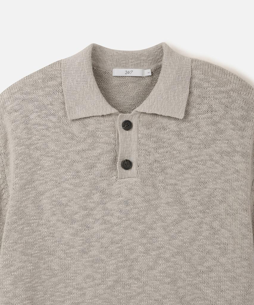 247Silijeu Crochet Cotton Collared Neck Knit Top Gray
