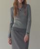TWEE Sheeran One-Button Collar Ribbed Long Sleeve Knit