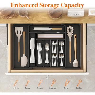 Organizador de Gaveta para Talheres, Organizador de Utensílios Expansível para Gavetas de Cozinha, Bandeja Ajustável para Talheres