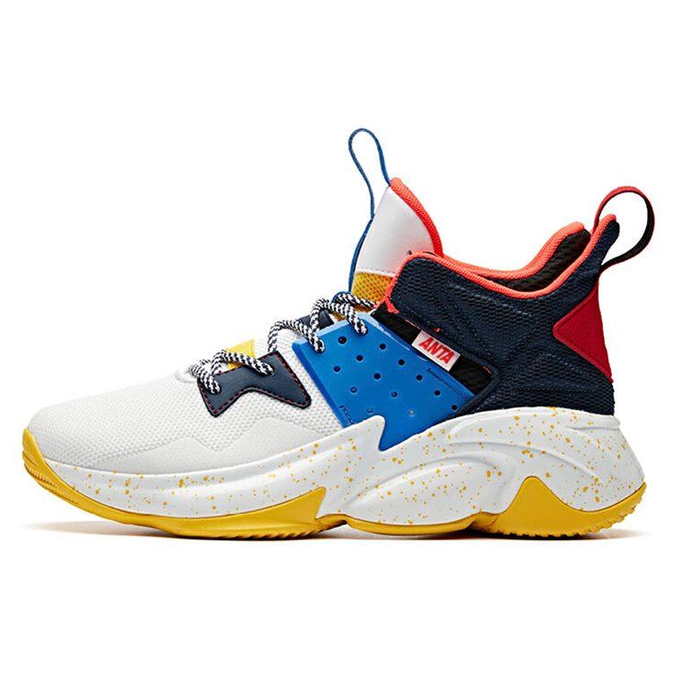 Anta Mid top Performance Basketball Shoes Men's White Blue Yellow 91941181-2