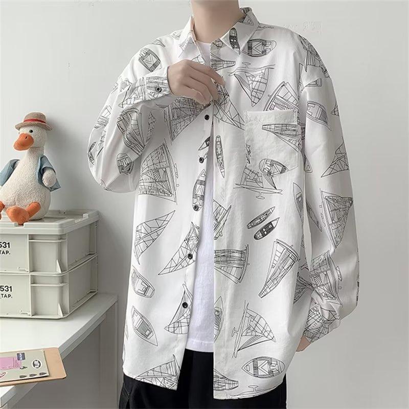 New National Fashion Retro Splash-Ink Tie-Dyed Pattern Long-Sleeved Shirt Men's and Women's Student Inner Shirt Teen's Top Coat