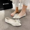 Bow Pearl One Pedal Pointed Single Shoes Women's 2025 Spring New Xiaoxiangfeng Flat Bottom Korean Version Doudou Shoes Women
